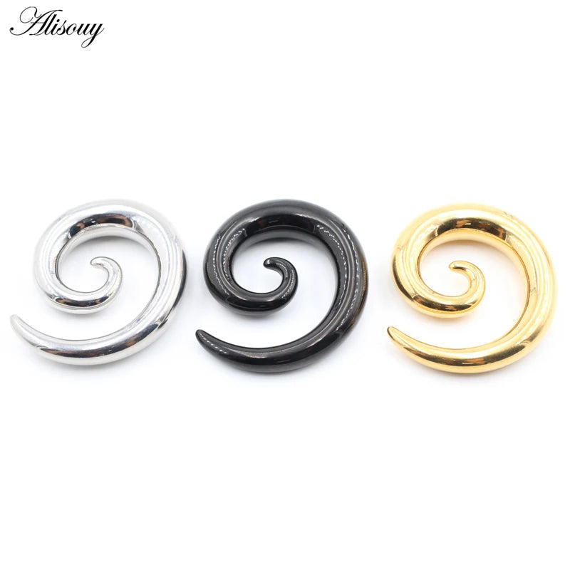 Stainless Steel Spiral Snail Fake Ear Tapers Gauges Stretching Plugs Tunnel Body Jewelry