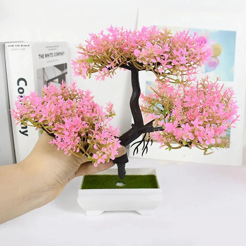 Artificial Bonsai Tree Plant - Small Potted Fake Flower Decor for Home & Garden