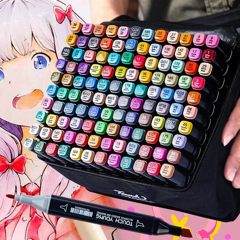 Double Headed Art Marker Pen Set - 24-80 Colors for Drawing Sketching Graffiti and Manga