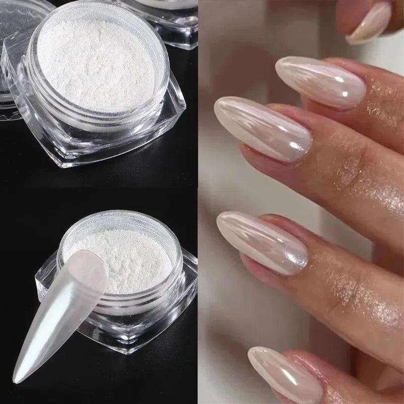 Pearl White & Chrome Nail Glitter Dust for Stunning Manicure Decorations