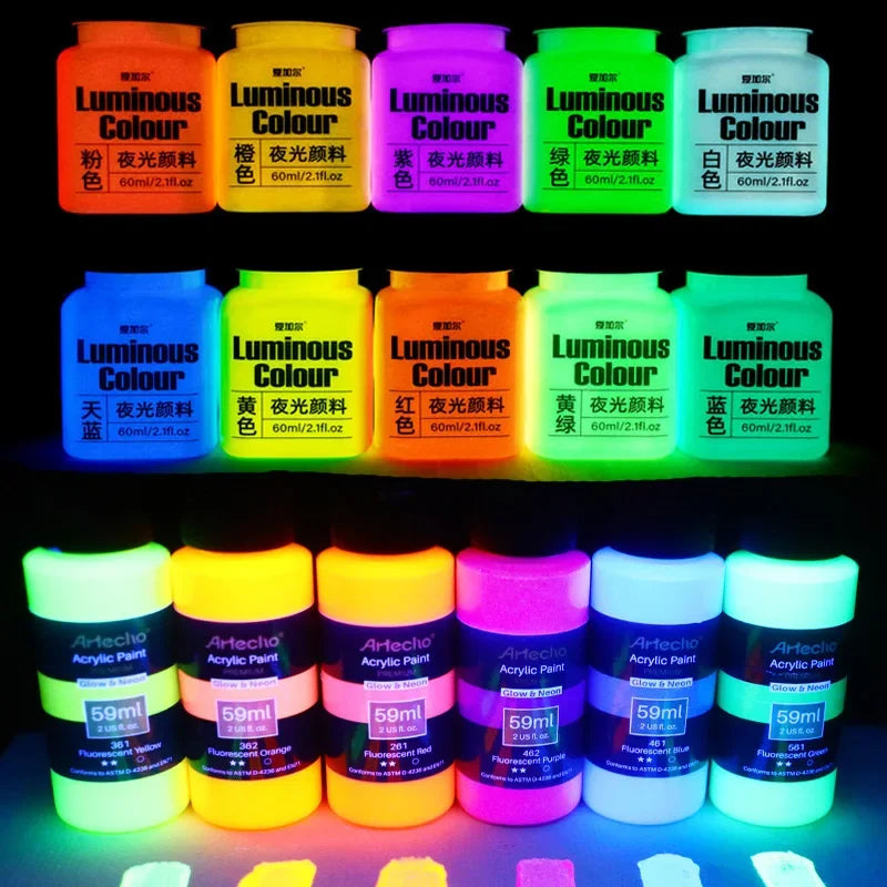 Luminescent Acrylic Paint Set 58ml Multi-Color for Ceramic Glass Fabric DIY Art