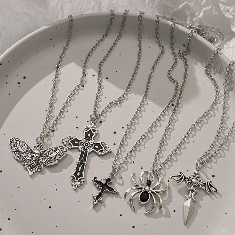 Wind Cross Skeleton Spider Necklace Set - Halloween Gift, Trendy Gothic Jewelry