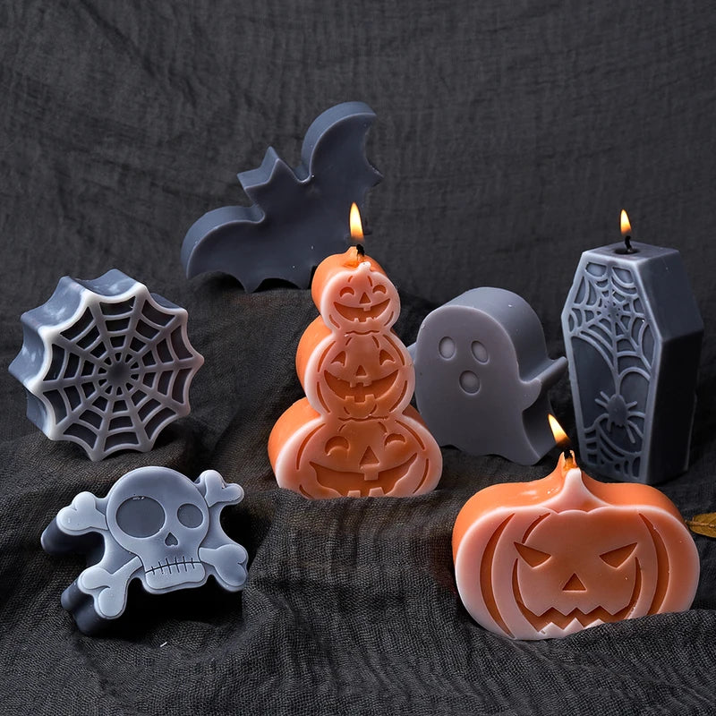 Halloween Candle Mold Set - 3D Pumpkins Skeleton Ghost Bat Coffin Silicone Craft Kit