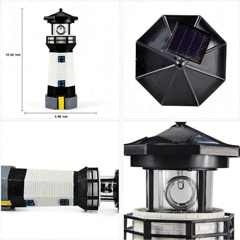 Solar Lighthouse Garden Light with Rotating Beacon Outdoor Yard Decor