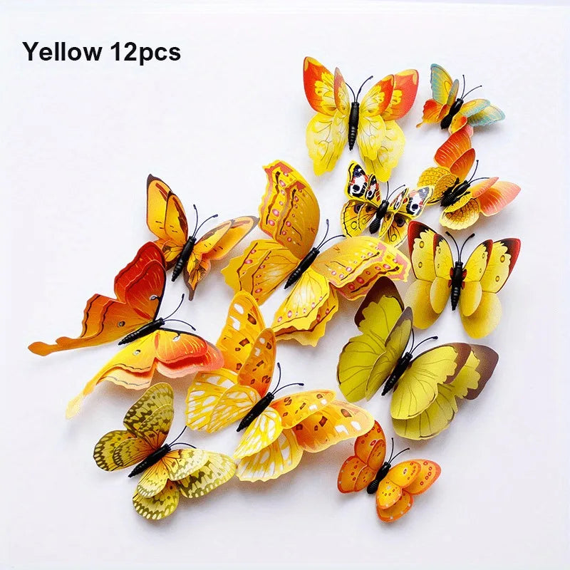 12-Pack 3D Double Layer Butterfly Wall Stickers for Living Room Decoration, Wedding & Party Decor