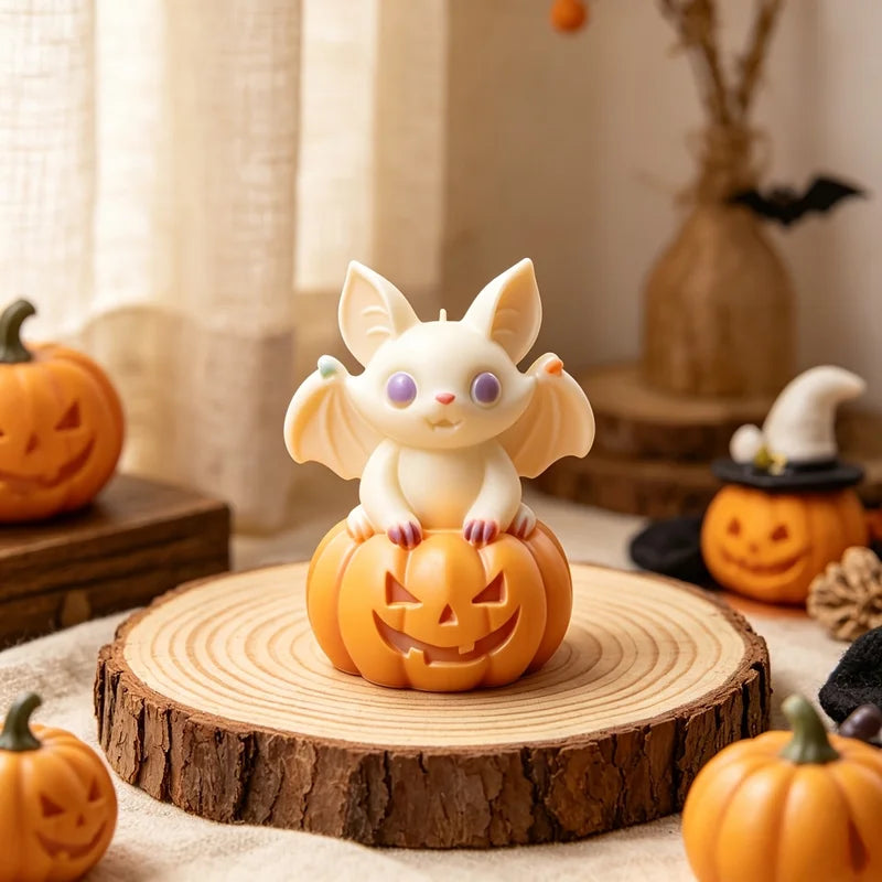 Pumpkin and Bat-Shaped Scented Candle Molds for Halloween Decor - Silicone Candle Making Tools