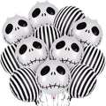 12 pcs 18 Inch Halloween Skull Black and White Striped Foil Balloons Party Decorations