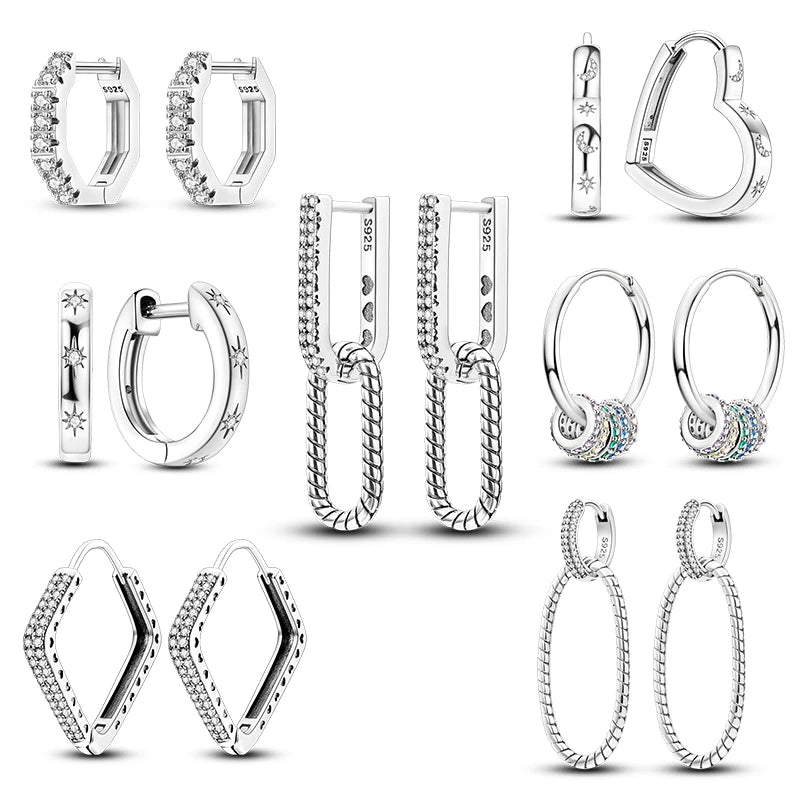 925 Sterling Silver Minimalist Pave U-Shape Hoop Earrings for Women - Gift-Ready