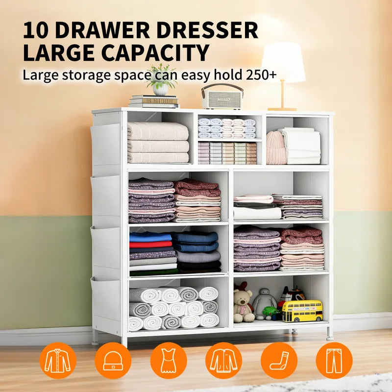 MCQ Living Room Fabric Drawer Cabinet with Side Storage Bag - 10 Drawers