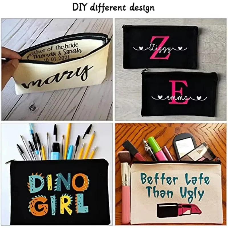DIY Canvas Zipper Pouch Bags Pack for Customization - School, Makeup, Craft