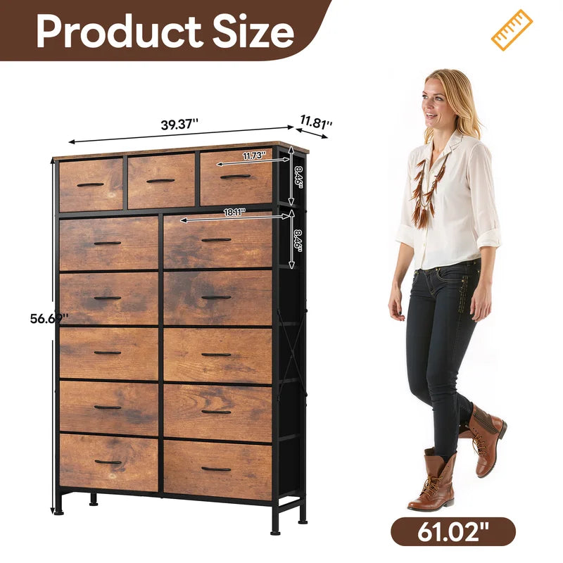 13-Drawer Fabric Dresser with Adjustable Feet Steel Frame Living Room Storage Cabinet