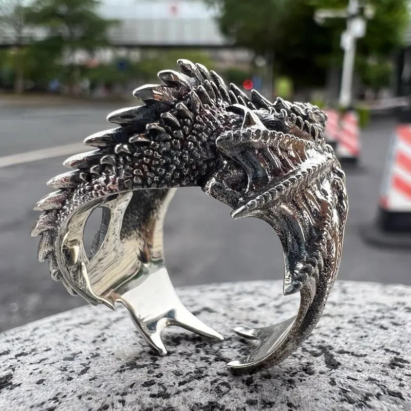 Gothic Dragon Ring with Pterosaur Wings - Adjustable Vintage Jewelry for Men Women