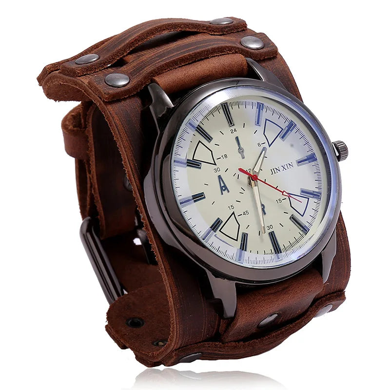 Men's Retro Punk Leather Strap Quartz Watch - Fashion Casual Wristwatch 2024 Gift