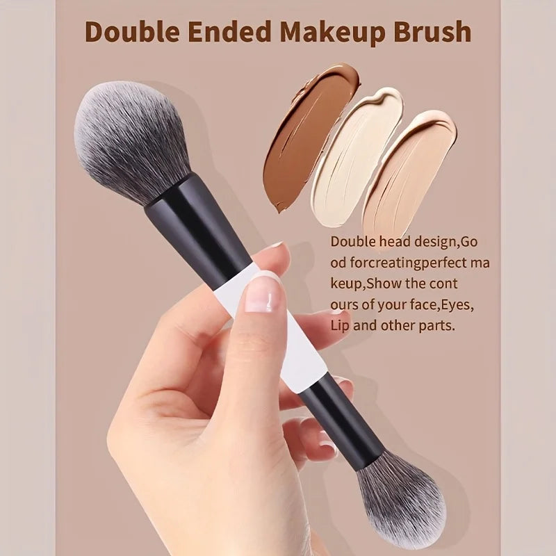 4Pcs Dual-Ended Makeup Brush Set - Soft Fluffy Brushes for Blush & Highlighter
