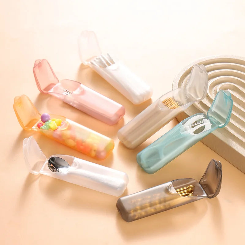 Portable Travel Mini Transparent Dental Floss Storage Box with Toothpicks Cotton Swabs