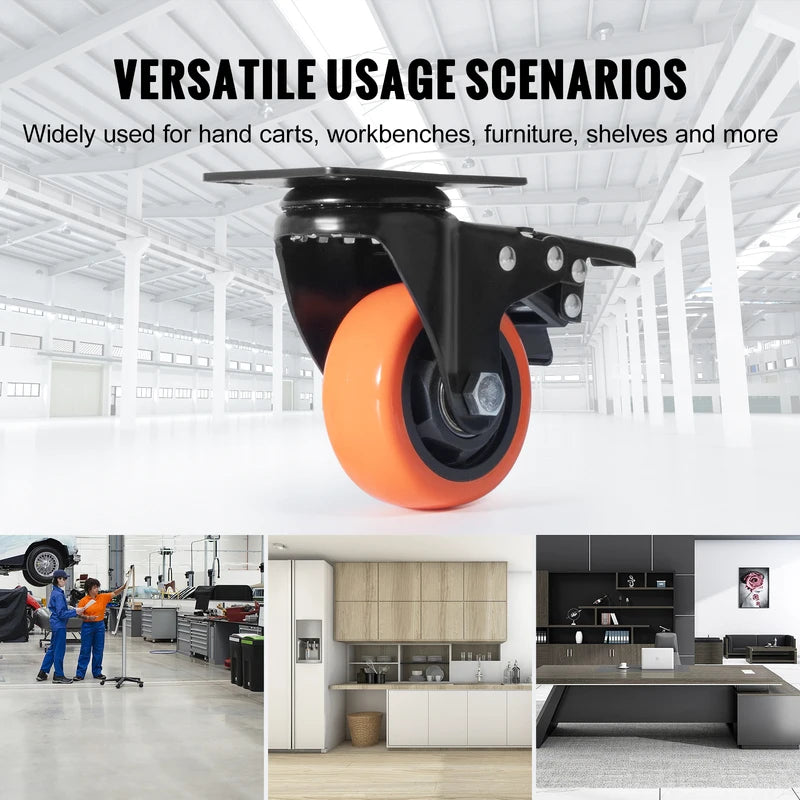 Heavy-Duty Swivel Caster Wheels with Locking PVC No Noise 4pcs - Adjustable Color
