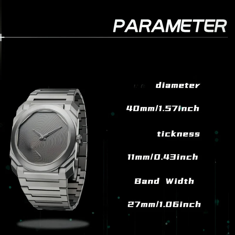 Men's Quartz Watch with Stainless Steel Strap Waterproof Square Casual Wristwatch