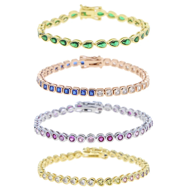 Geometric Bezel Cubic Zirconia Tennis Chain Bracelet for Women, Classic Fashion Jewelry