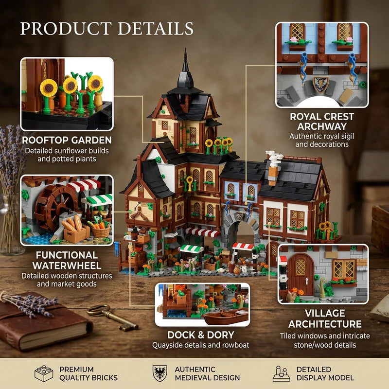 Medieval Town Modular Building Blocks Set - 3857PCS Architectural Model Kit for Adults