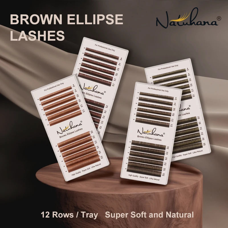 Premium Brown 0.15mm Ellipse Flat Eyelash Extensions - Natural Volume False Lashes