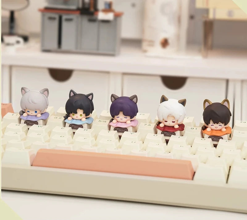 Anime Cat Keycap Figure Set – 3.2cm PVC & Metal Pendant for Mechanical Keyboards