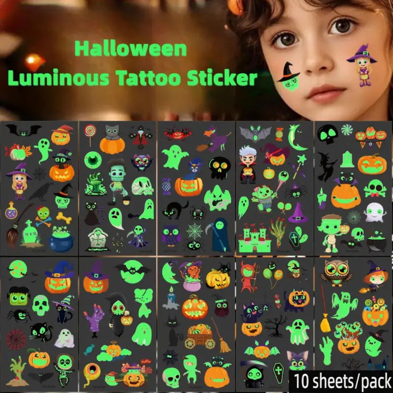 Halloween Luminous UV Glow Temporary Tattoos Stickers for Body & Face Party Accessory