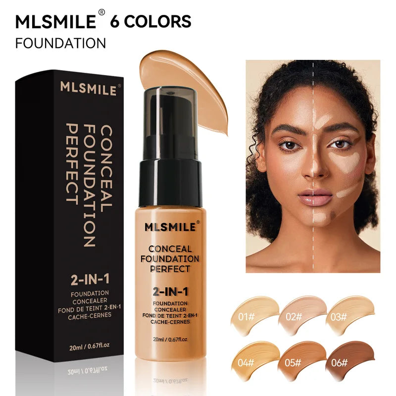 2-in-1 Oil Control Liquid Foundation & Concealer Full Coverage Waterproof Makeup