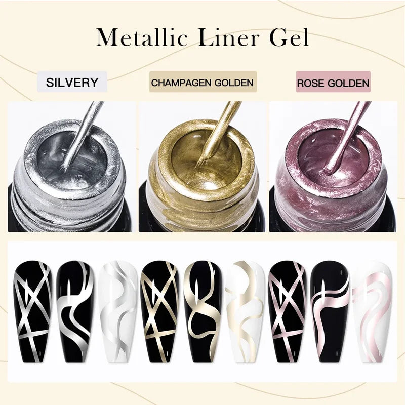 2pcs Metallic Gel Nail Polish Set - 5ml Gold Silver Mirror Mirror Chrome UV LED