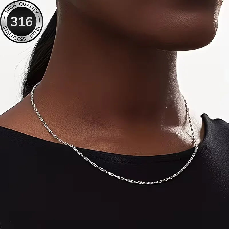 Elegant Silver & Gold Stainless Steel Water-Wave Necklace for Women - Ripple Clavicle Chain