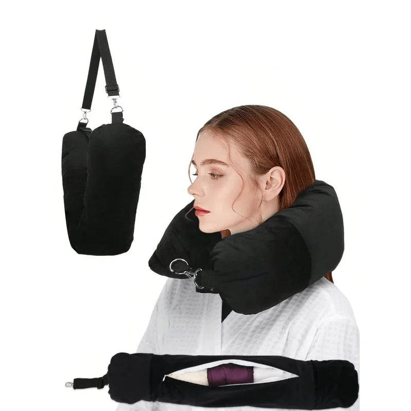 Stuffable Travel Neck Pillow Cover for Clothes - Space Saving Soft Plush Support