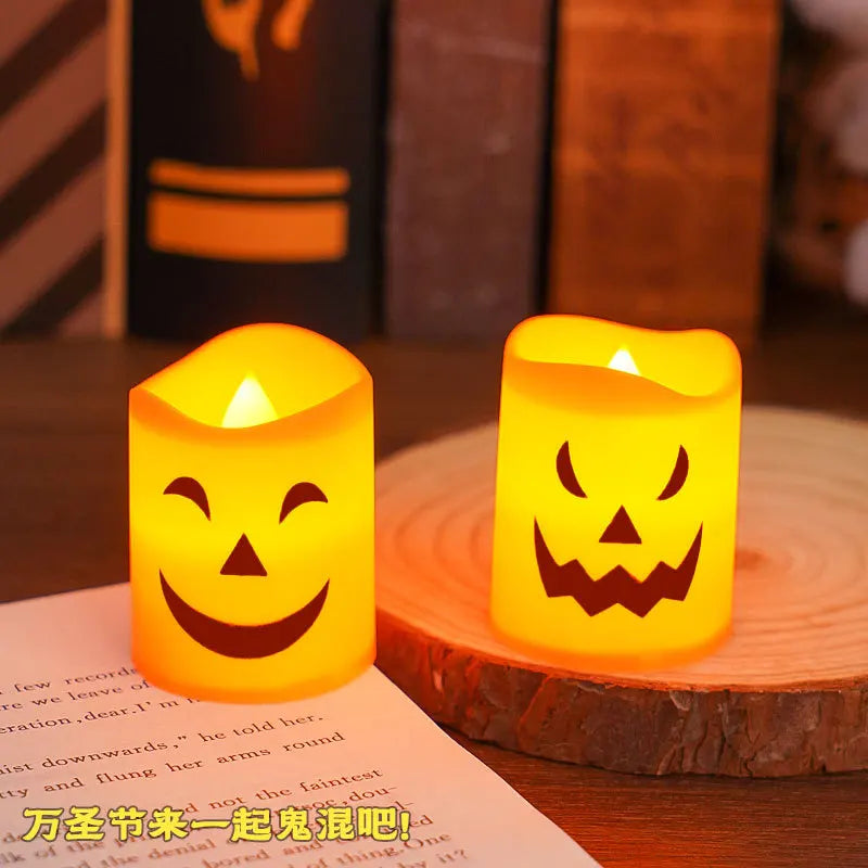 6Pcs LED Halloween Candle Lights Battery Operated Pumpkin Skull Ghost Decor
