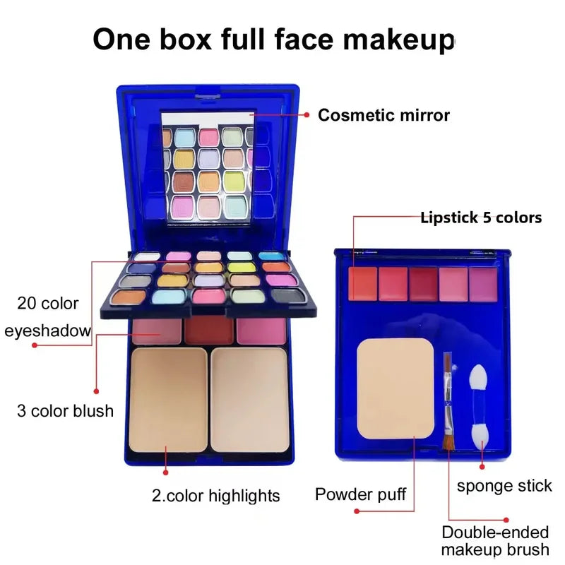 Multifunctional 30-Color Makeup Palette with Eyeshadow Blush Powder & Lip Gloss - Portable Kit