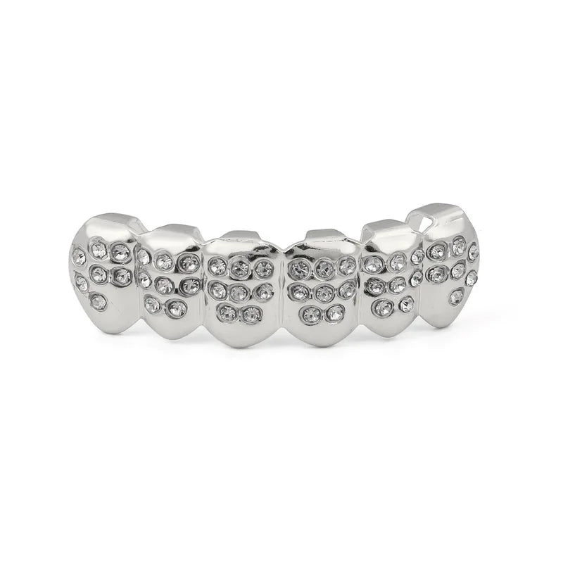Hip-Hop Silver Teeth Set Diamond Encrusted Braces Party Body Jewelry