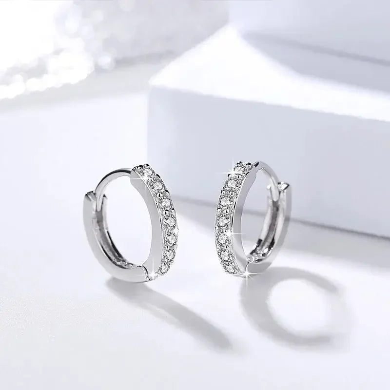 Elegant Silver Color Round Hoop Earrings for Women Wedding Jewelry Charm Sparkling Zircon