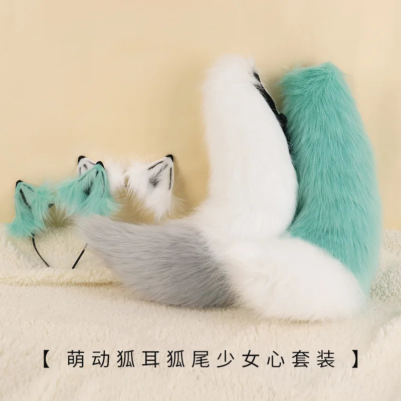 Halloween Wolf Tail Costume Plush Ears Cosplay Props for Men and Women