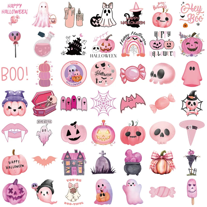 50PCS Waterproof Kawaii Halloween Ghost Skull Pumpkin Stickers for Notebooks & Crafts