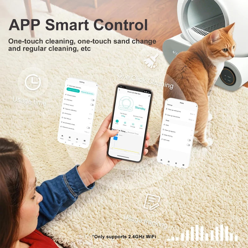 Automatic Self-Cleaning Cat Litter Box with APP Control & Large 65L Capacity