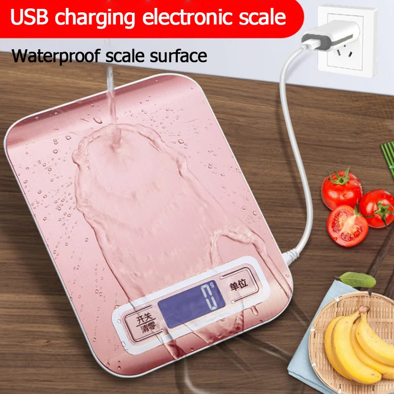 Digital Kitchen Scale 5kg/10kg Stainless Steel Food Weighing Scale USB Rechargeable