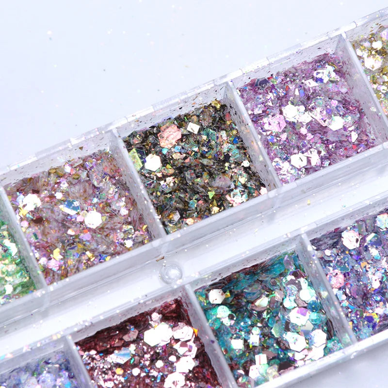 Iridescent Hexagon Nail Glitter Sequins for Nail Art, Holographic Flakes, 10g