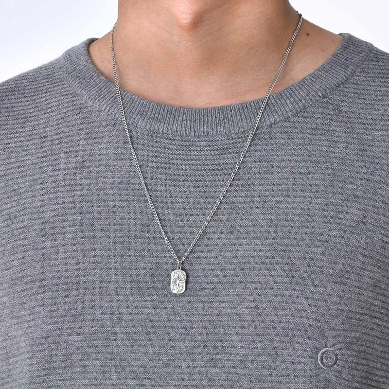Men's Dog Tag Necklace with Star Pendant - Silver Hammered Stainless Steel