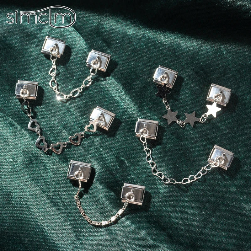 Star Love Italian Charm Bracelet Stainless Steel Beads Jewelry DIY Gift Fit 9mm
