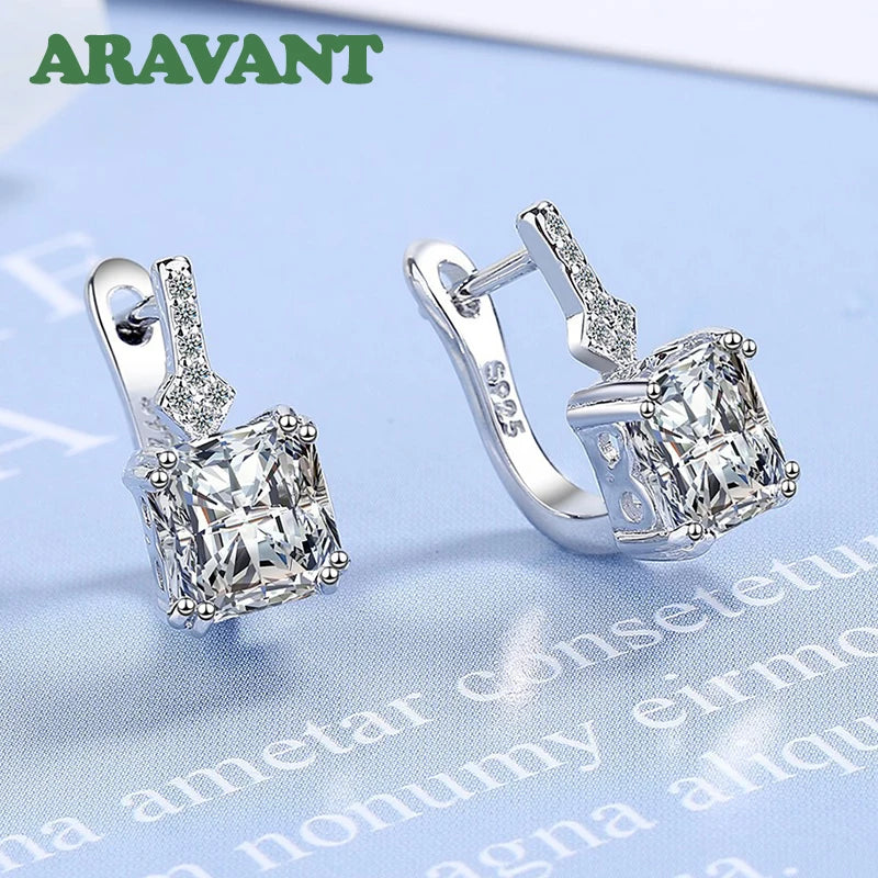 Sterling Silver Square Zircon Drop Earrings for Women Jewelry