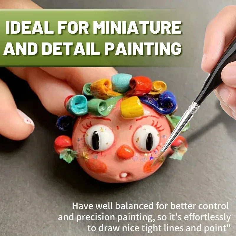 Fine Tip Paint Brush Set for Acrylic and Miniatures - Thin Nylon Hair Detail Brushes