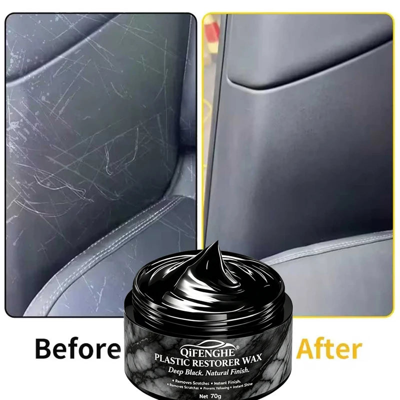 Car Trim Restorer Wax 70g for Plastic Blackening & Scratch Removal - Dashboard Bumper Tire