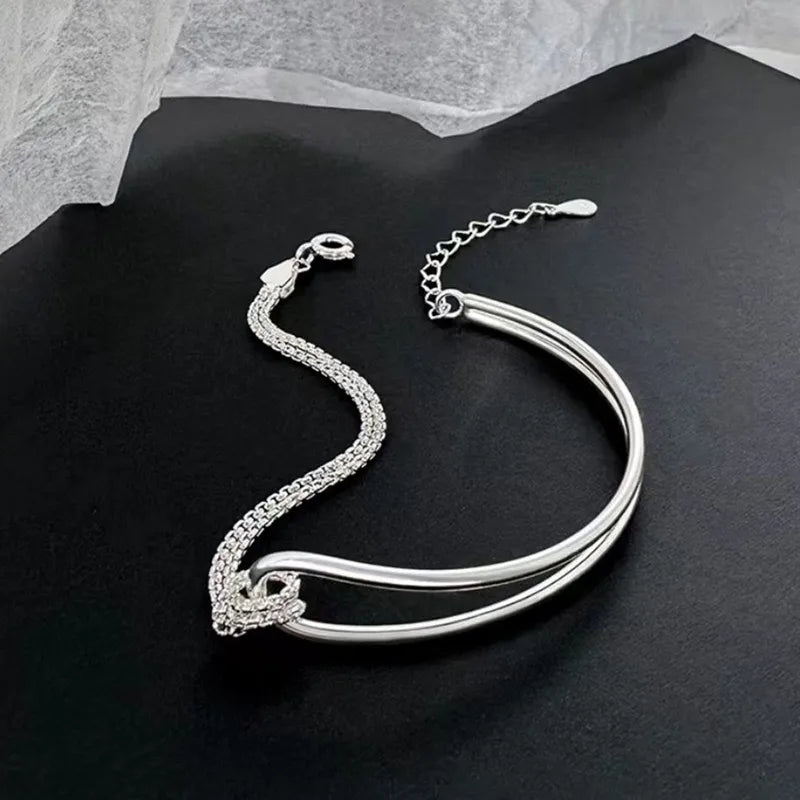 Geometric Square and Round Bead Bracelet for Women - Silver, Black & White Variants