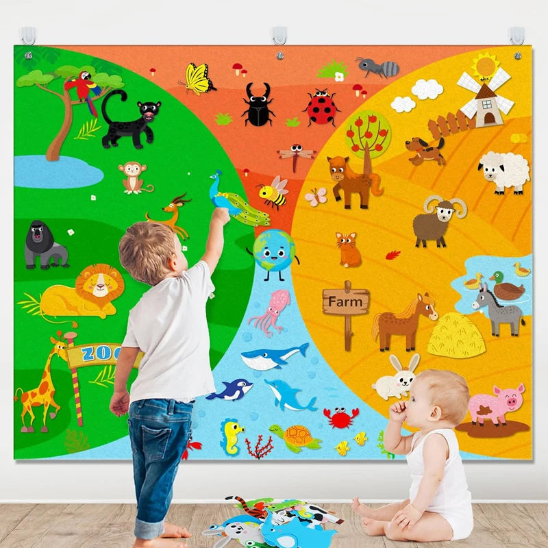 Farm Animals Felt Story Busy Board 4-in-1 Interactive Learning Wall Toy