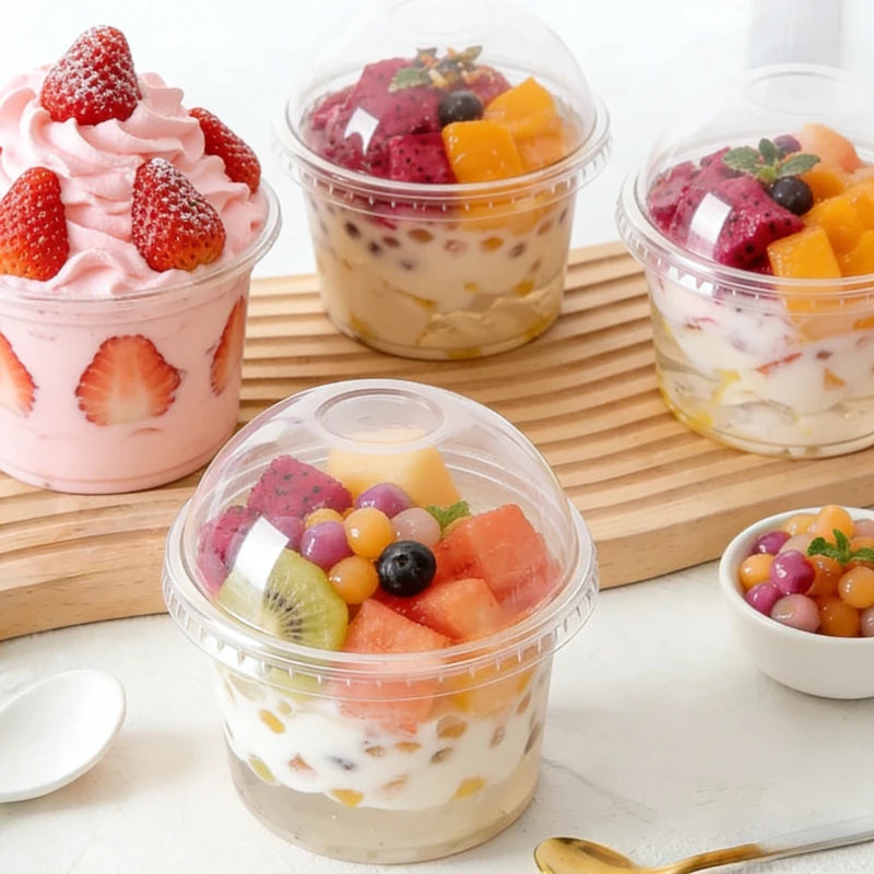 Disposable Clear Plastic Pudding Cups with Lids - 50pcs Dessert Containers for Baking & Party