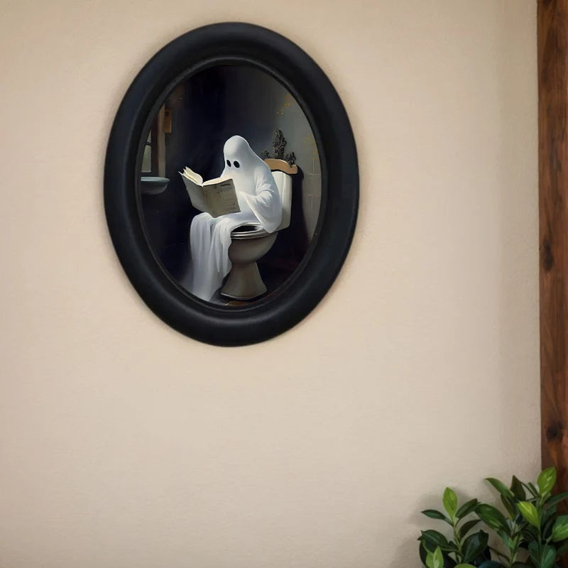 Halloween Ghost Toilet Reading Wooden Wall Art - Handmade Rustic Decor