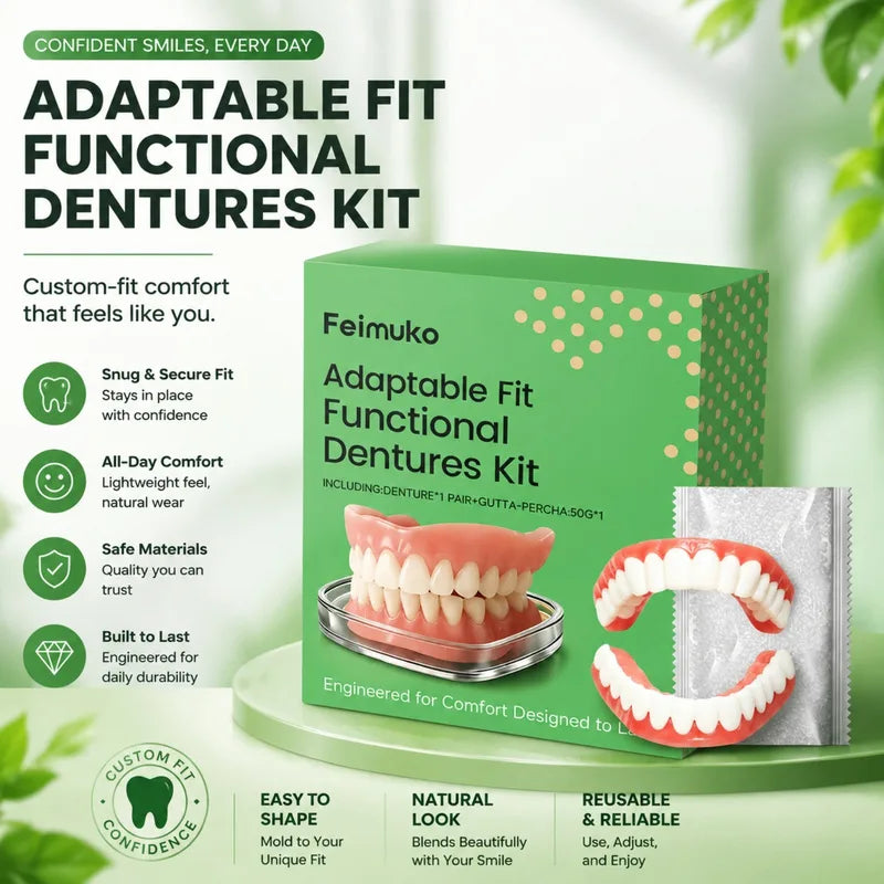 Temporary Cosmetic Denture Kit with Adjustable Fit & Fitting Material for Smile Enhancement