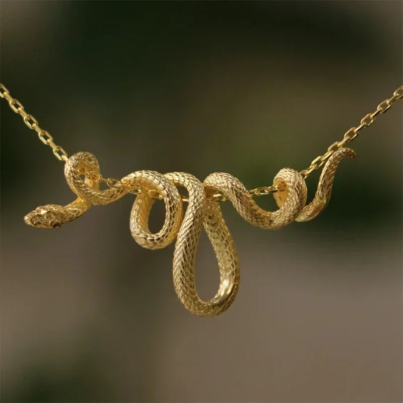 Snake Pendant Necklace for Men and Women - Winding Silver & Gold Statement Jewelry